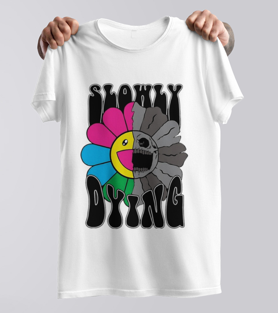 Slowly Dying Colorful Flower Skull Dark Half Happy Half Grim T-Shirt