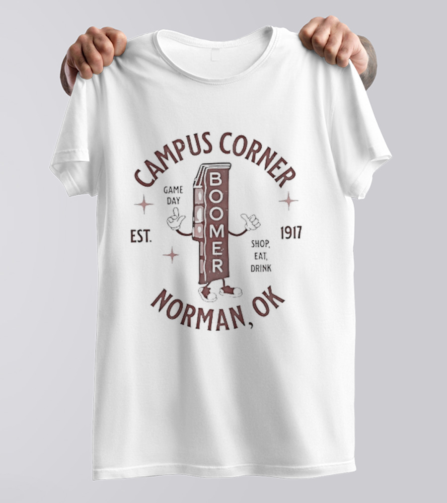 Campus Corner Boomer Gameday Shop Eat Enjoy Norman OK Est 1917 T-Shirt