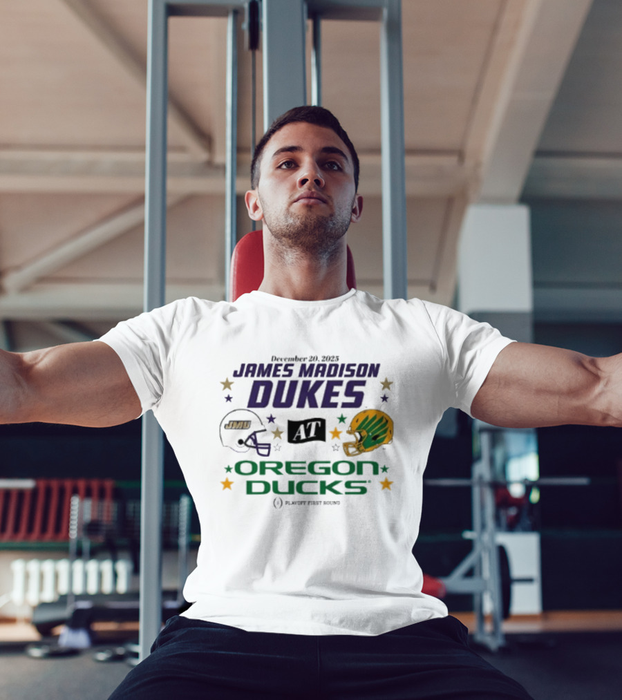 James Madison Dukes Vs Oregon Ducks December 20 2025 CFP Playoff First Round T-Shirt