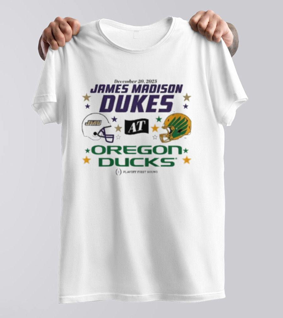 James Madison Dukes Vs Oregon Ducks December 20 2025 CFP Playoff First Round T-Shirt