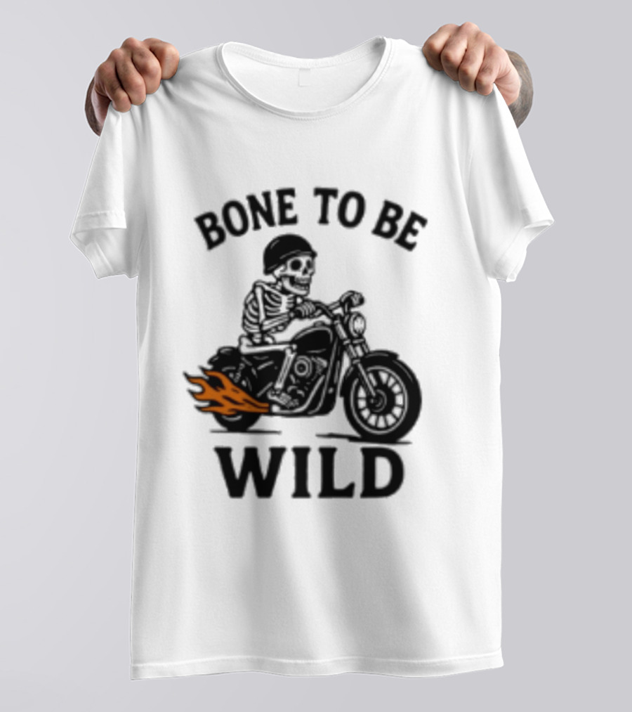 Bone To Be Wild Skeleton Motorcycle Rider Flames T-Shirt