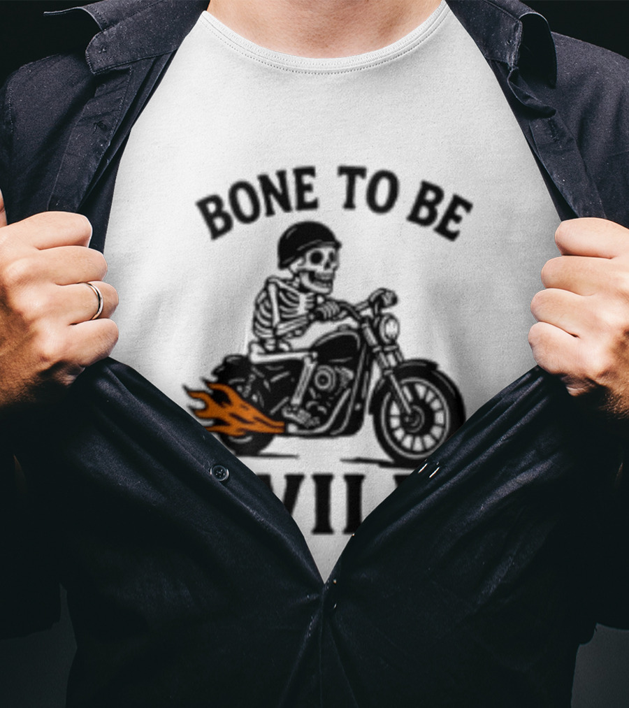 Bone To Be Wild Skeleton Motorcycle Rider Flames T-Shirt