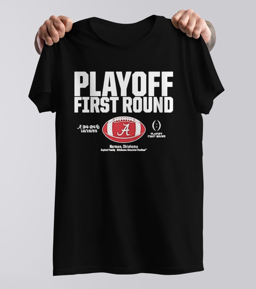Alabama Crimson Tide 2025 Playoff First Round Winner 34 25 Norman Oklahoma T-Shirt