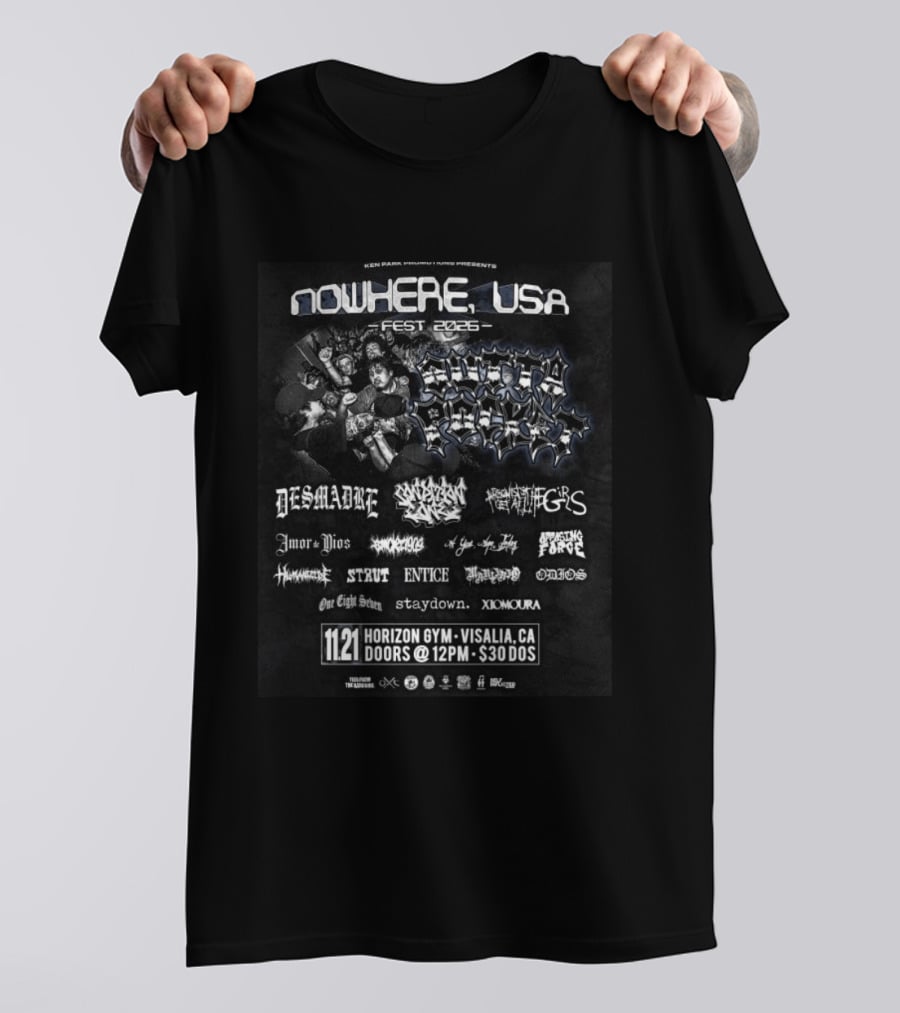 Ken Park Promotions Presents Nowhere USA Fest 2026 Southern Fury Desmadre Event Horizon Gym Visalia CA T-Shirt