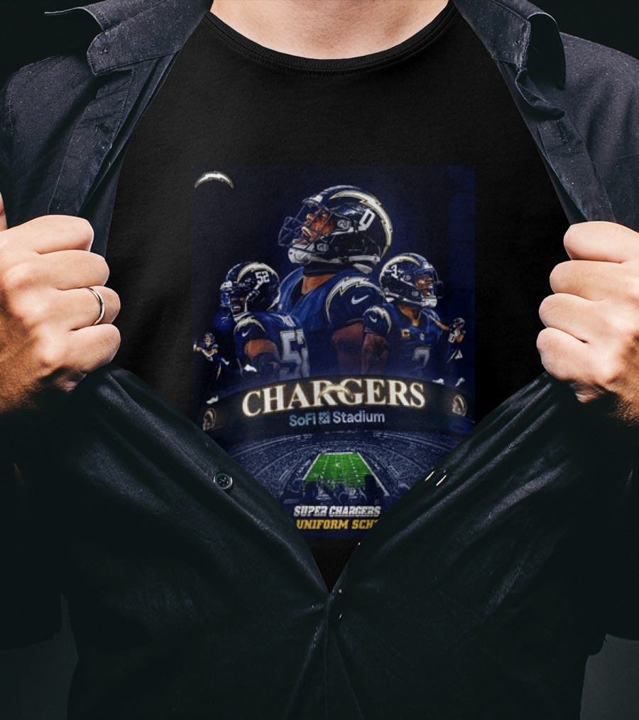 Los Angeles Chargers Super Chargers SoFi Stadium 2026 Uniform Schedule T-Shirt