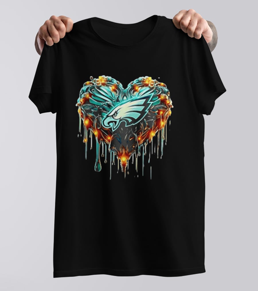 Philadelphia Eagles Heart Caramel Dripping Effect T-Shirt