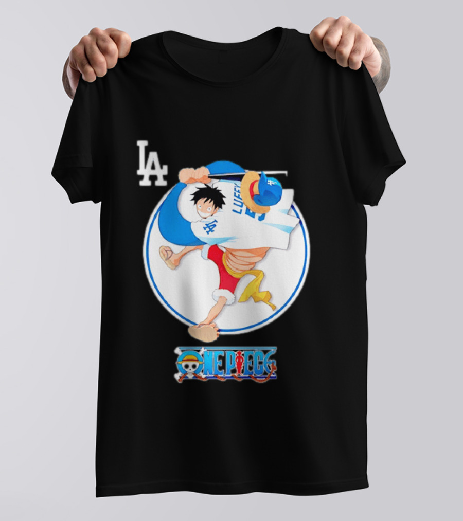 Los Angeles Dodgers Monkey D Luffy One Piece Crossover MLB Collaboration T-Shirt