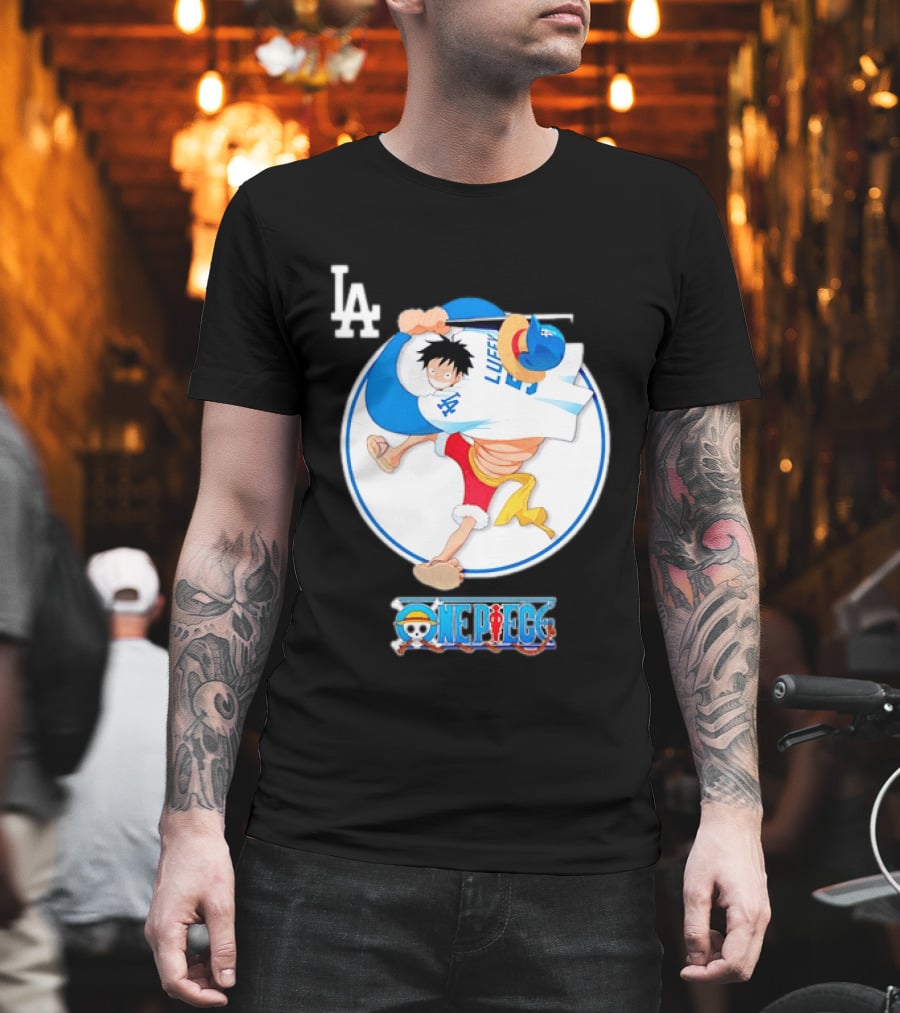 Los Angeles Dodgers Monkey D Luffy One Piece Crossover MLB Collaboration T-Shirt
