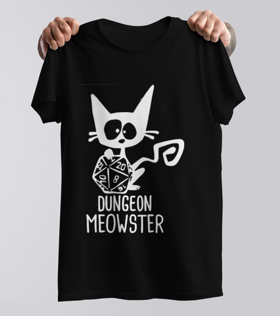 Dungeon Meowster Cat Holding D20 Dice Dungeons And Dragons T-Shirt