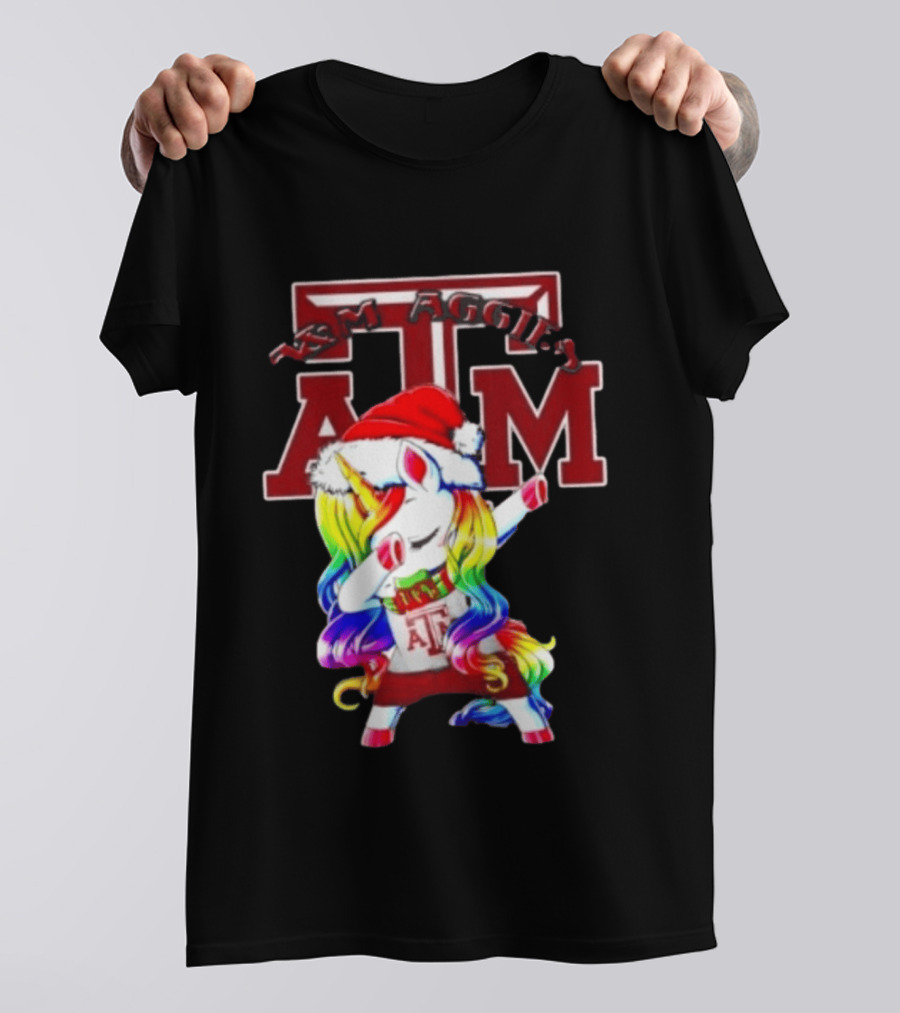 Texas Am Aggies Unicorn Dabbing Santa Hat Merry Christmas T-Shirt