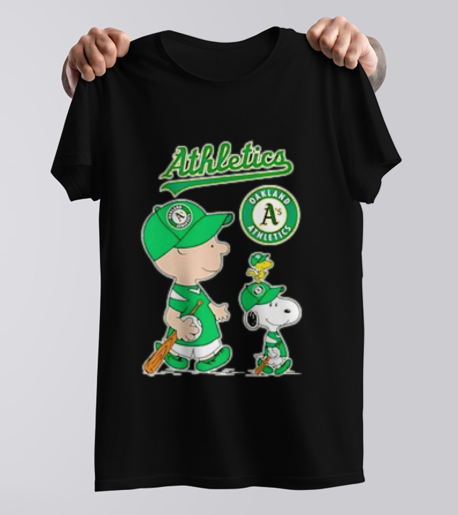 Oakland Athletics MLB Charlie Brown Snoopy Woodstock Baseball Peanuts Characters T-Shirt