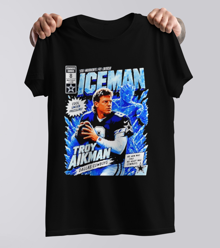 Troy Aikman Dallas Cowboys Comics Iceman Coolest QB Ever T-Shirt