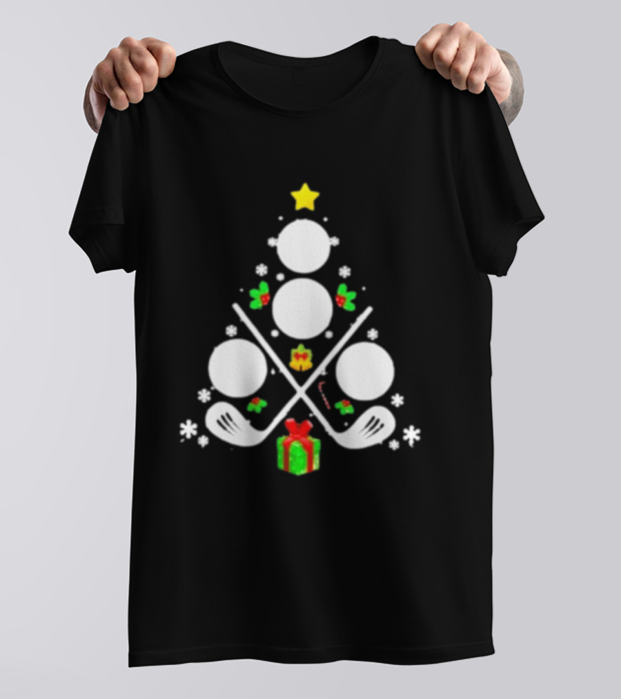 Golf Clubs Balls Christmas Tree Present Star T-Shirt