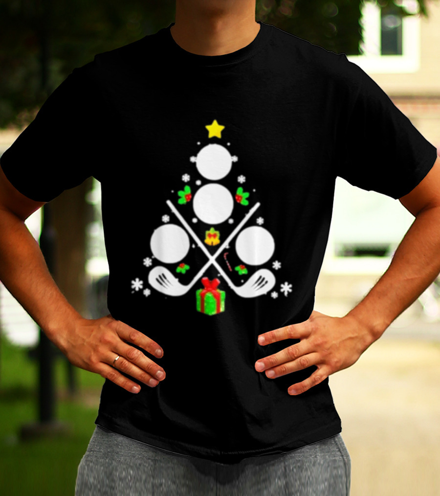 Golf Clubs Balls Christmas Tree Present Star T-Shirt
