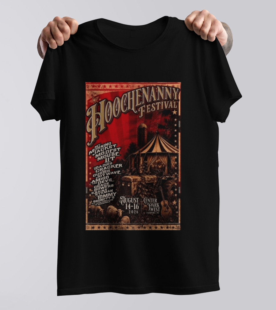 Hoochennany Festival Fairport My Morning Jacket Modest Mouse August 14 16 2026 Center Park West Lineup T-Shirt