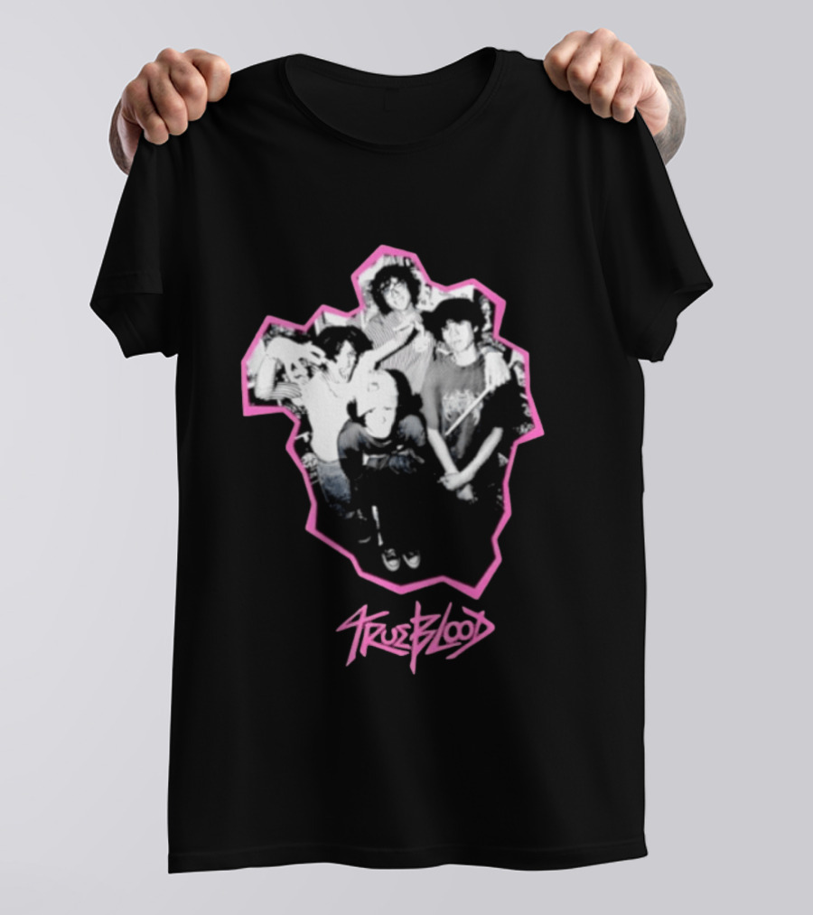 Trueblood Band Vintage Black And White Group Photo With Pink T-Shirt
