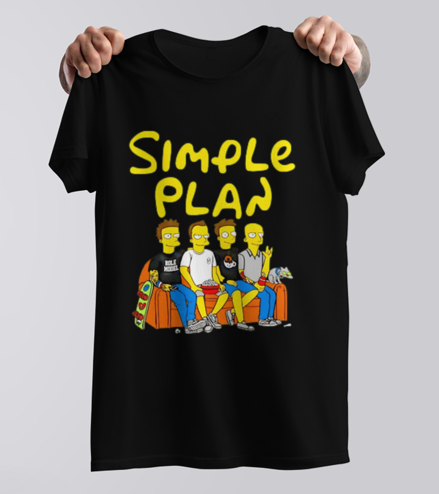 Simple Plan Band Members Cartoon Style On Couch T-Shirt
