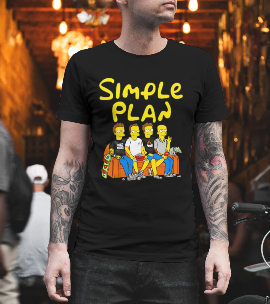 Simple Plan Band Members Cartoon Style On Couch T-Shirt
