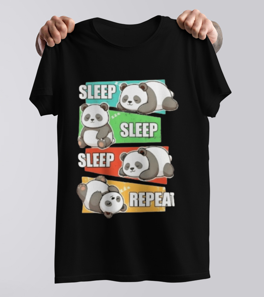 Sleep Sleep Sleep Repeat Panda Cartoon Blocks T-Shirt