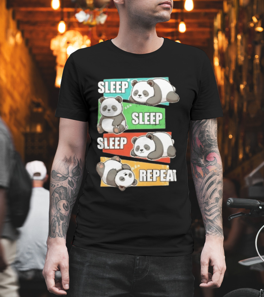 Sleep Sleep Sleep Repeat Panda Cartoon Blocks T-Shirt