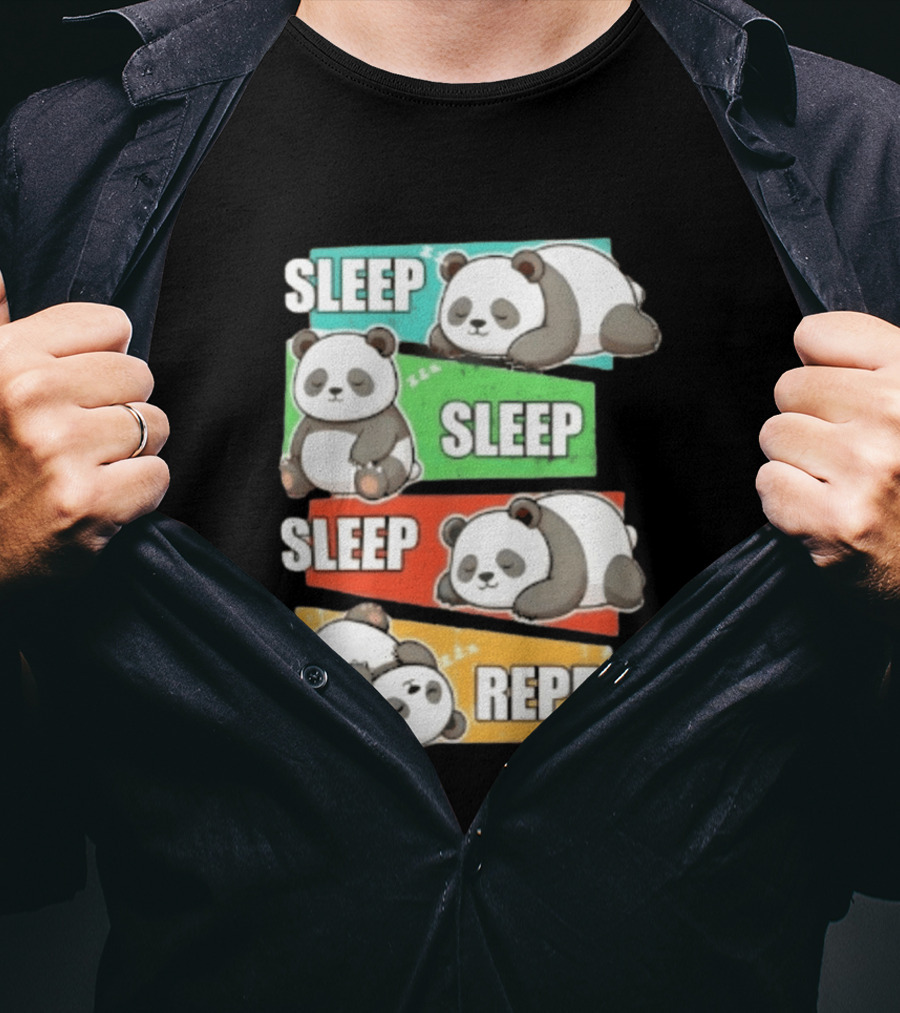 Sleep Sleep Sleep Repeat Panda Cartoon Blocks T-Shirt