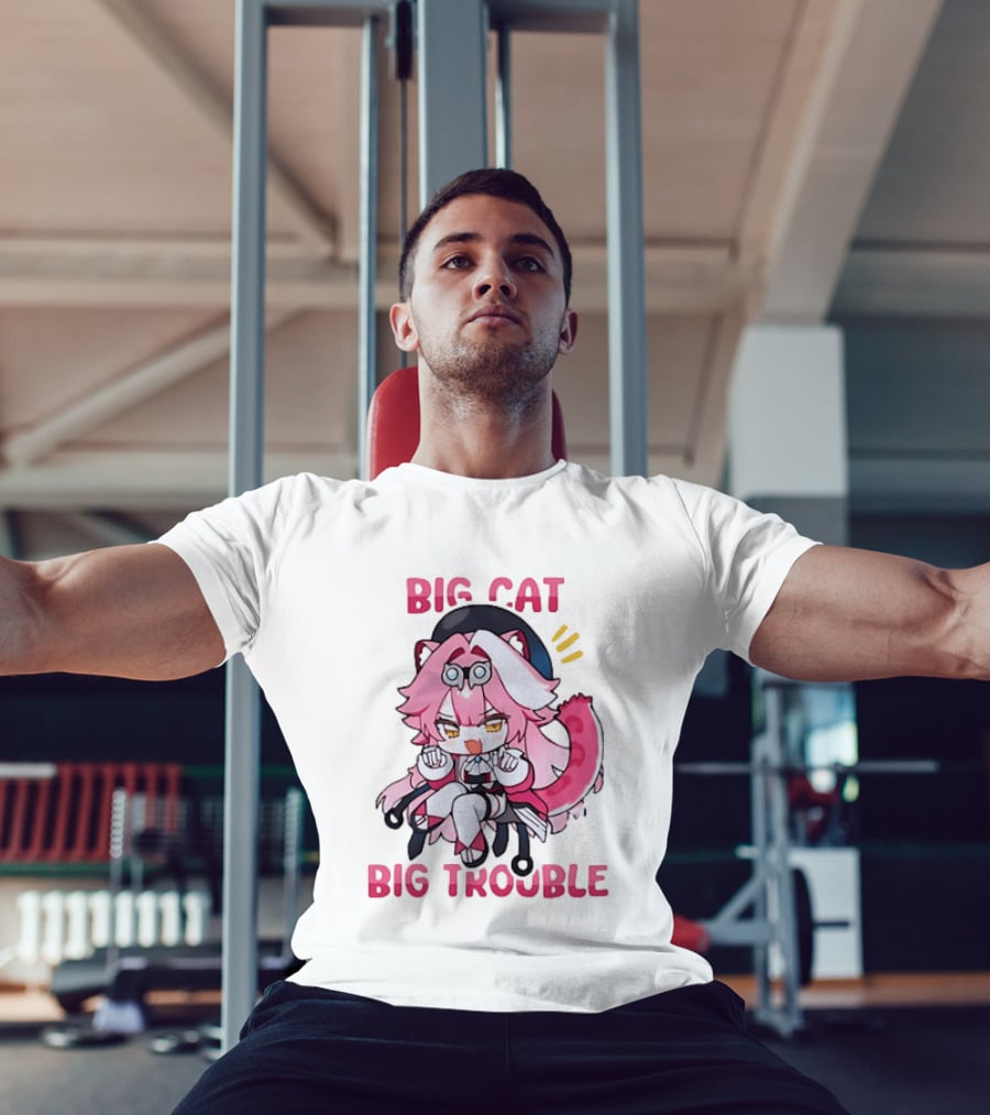 Big Cat Big Trouble Chibi Character With Pink Hair And Tail T-Shirt