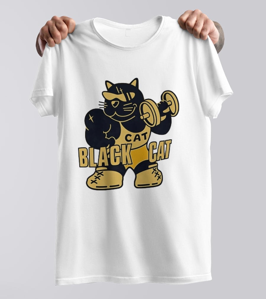 BLACK CAT Lifting Weights Cat Fitness Gym Powerlifting T-Shirt