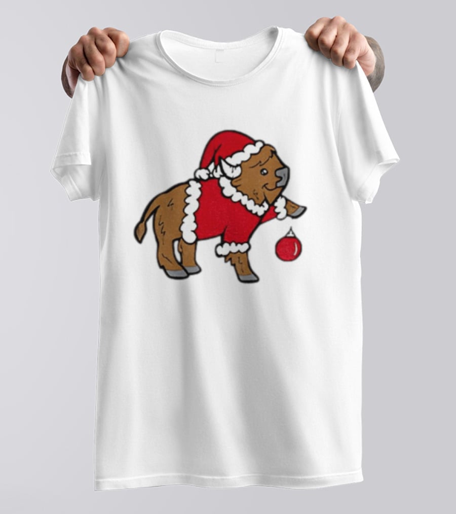 Buffalo In Santa Suit Holding Christmas Bauble Buffalo Bills 2025 Football Holiday T-Shirt