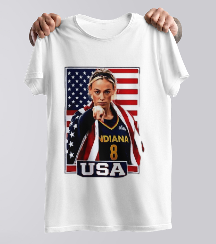 Indiana Fever WNBA Player Pointing American Flag USA Basketball Sports T-Shirt