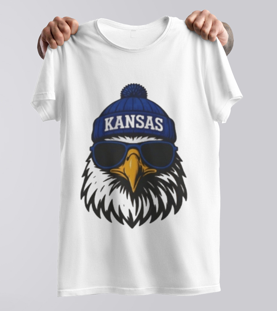Kansas Jayhawks Jayhawk Hat Glasses Kansas Beanie T-Shirt