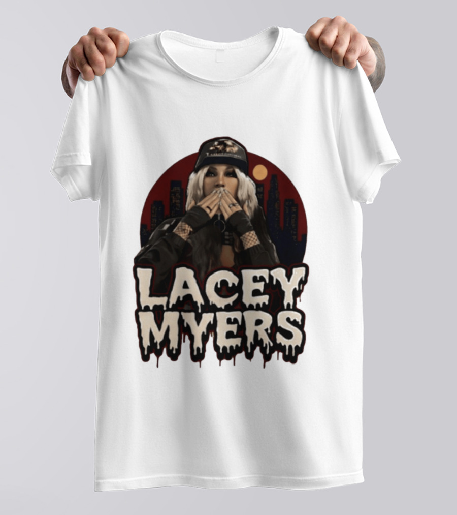 Lacey Myers City Skyline Red Moon Horror T-Shirt