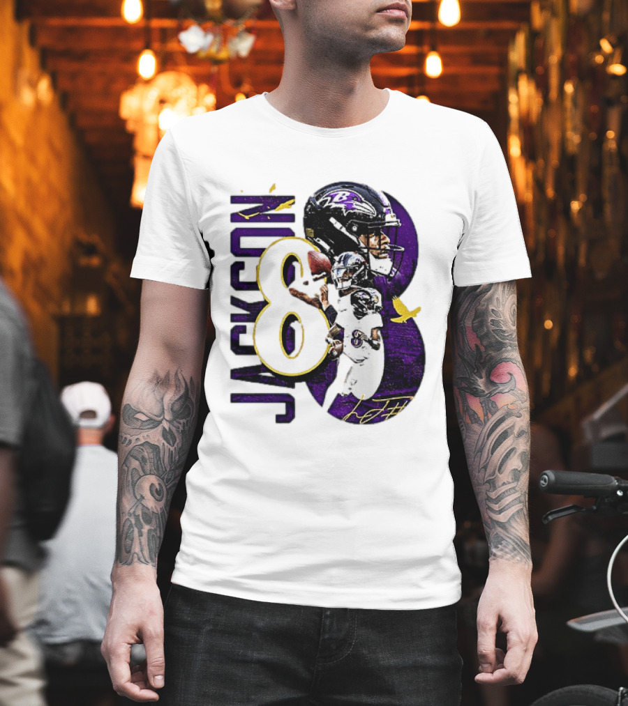Lamar Jackson 8 Baltimore Ravens NFL Football Star Player T-Shirt