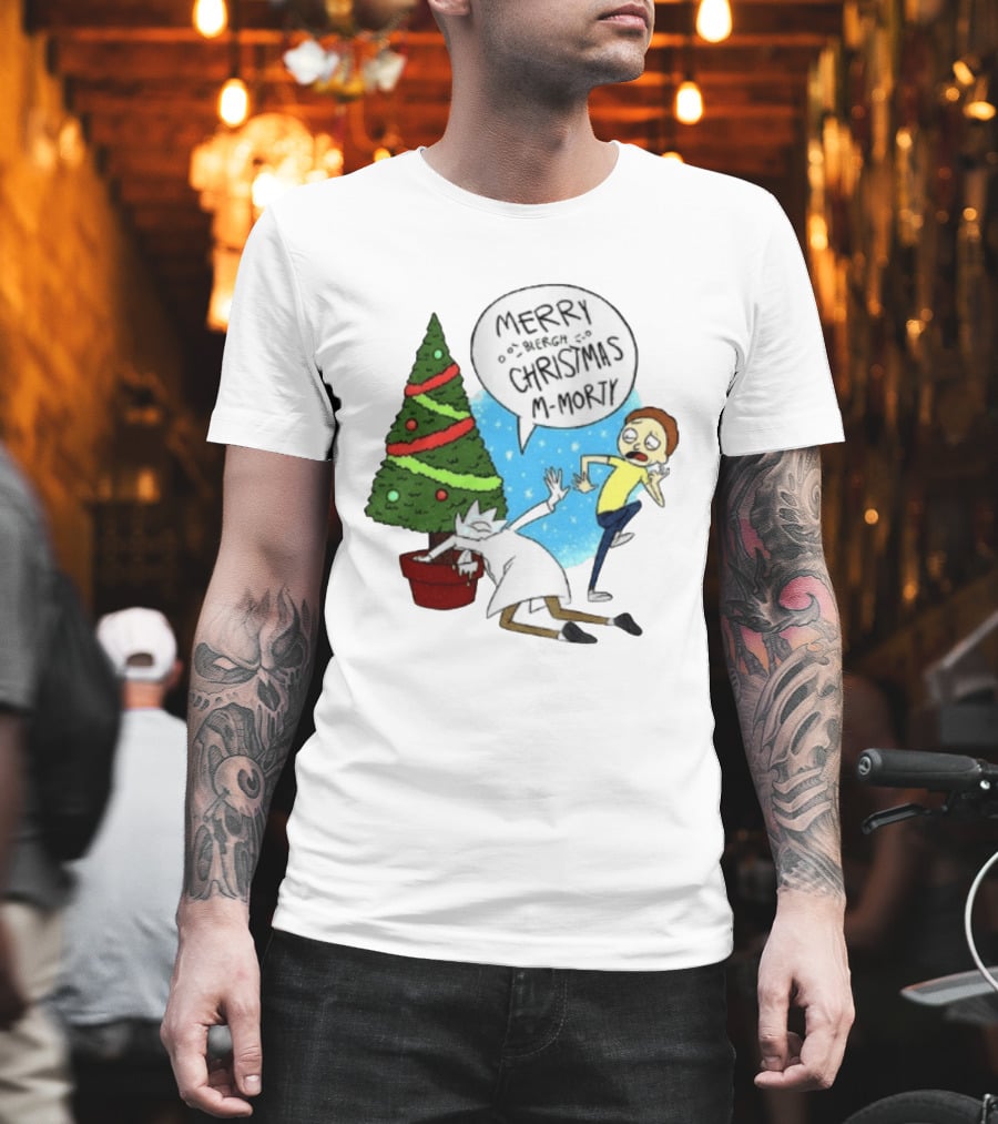 Merry Blergh Christmas M Morty Drunk Ricks Greeting Rick And Morty T-Shirt