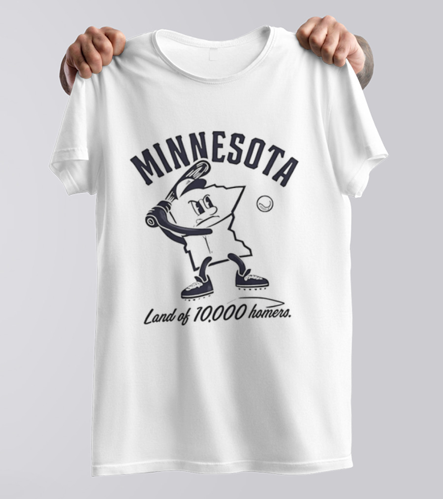Minnesota Land Of 10000 Homers Baseball Player Swinging Bat T-Shirt