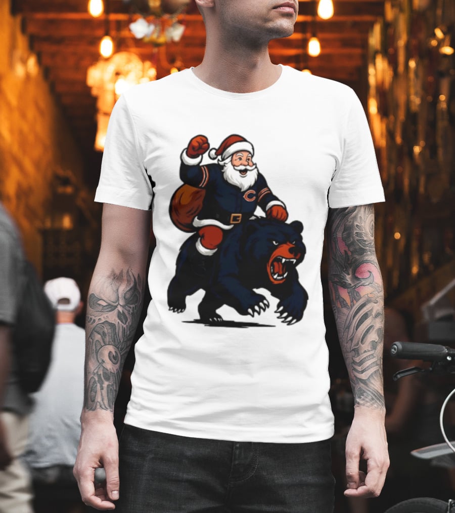 Chicago Bears Santa Claus Riding Bear Christmas Football T-Shirt