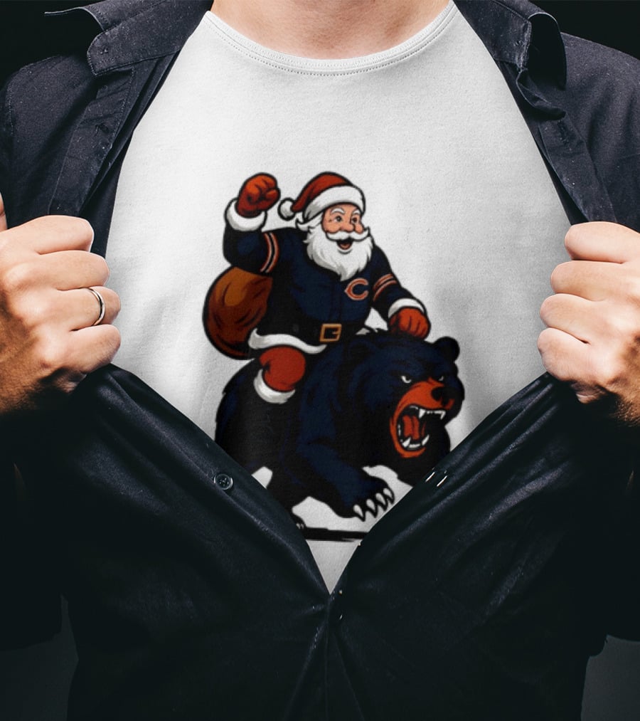 Chicago Bears Santa Claus Riding Bear Christmas Football T-Shirt