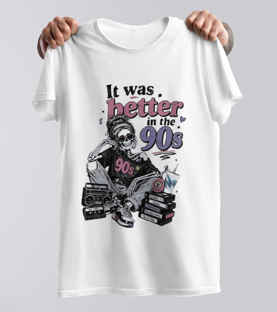 It Was Better In The 90s Skeleton Nostalgia Vibes Cassette Tapes And Books T-Shirt