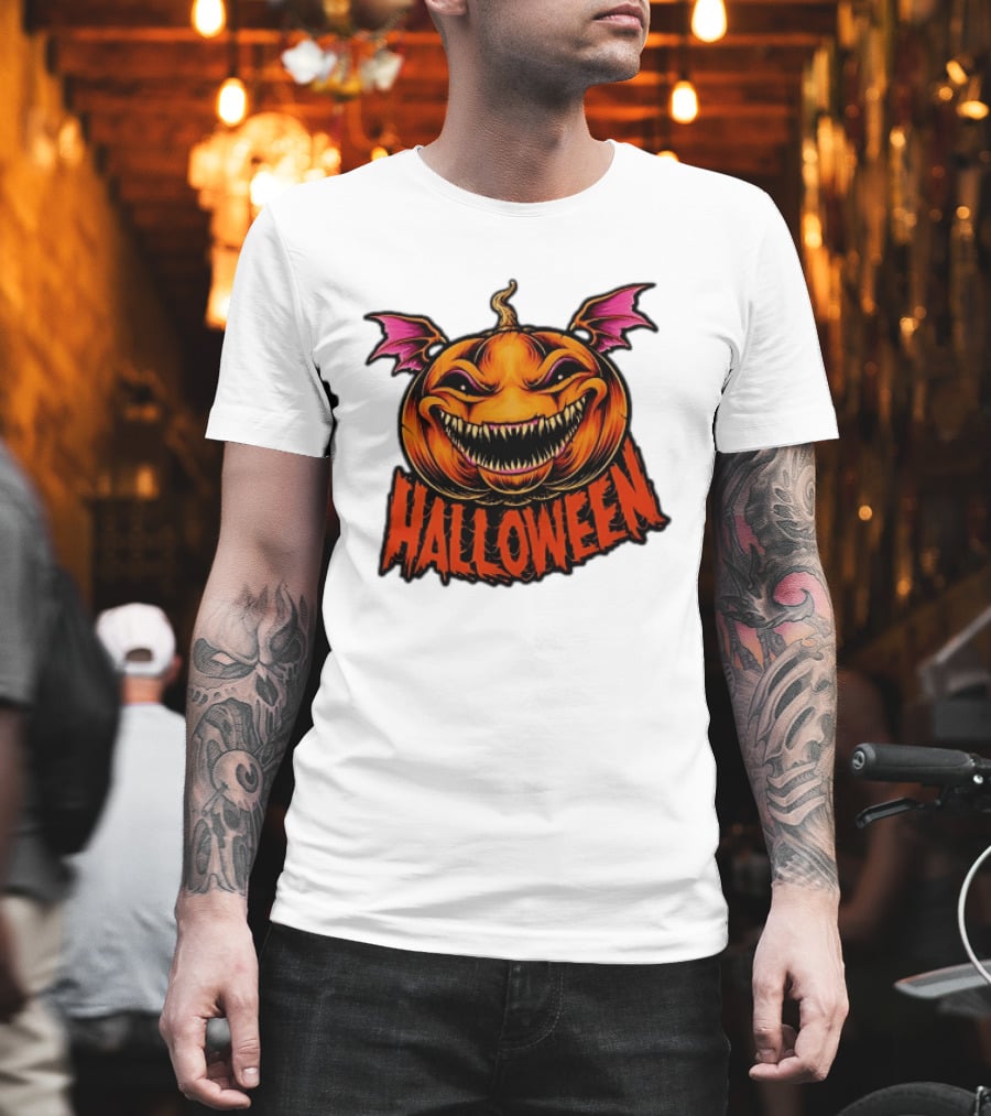 Halloween Bat Winged Jack O' Lantern Pumpkin T-Shirt