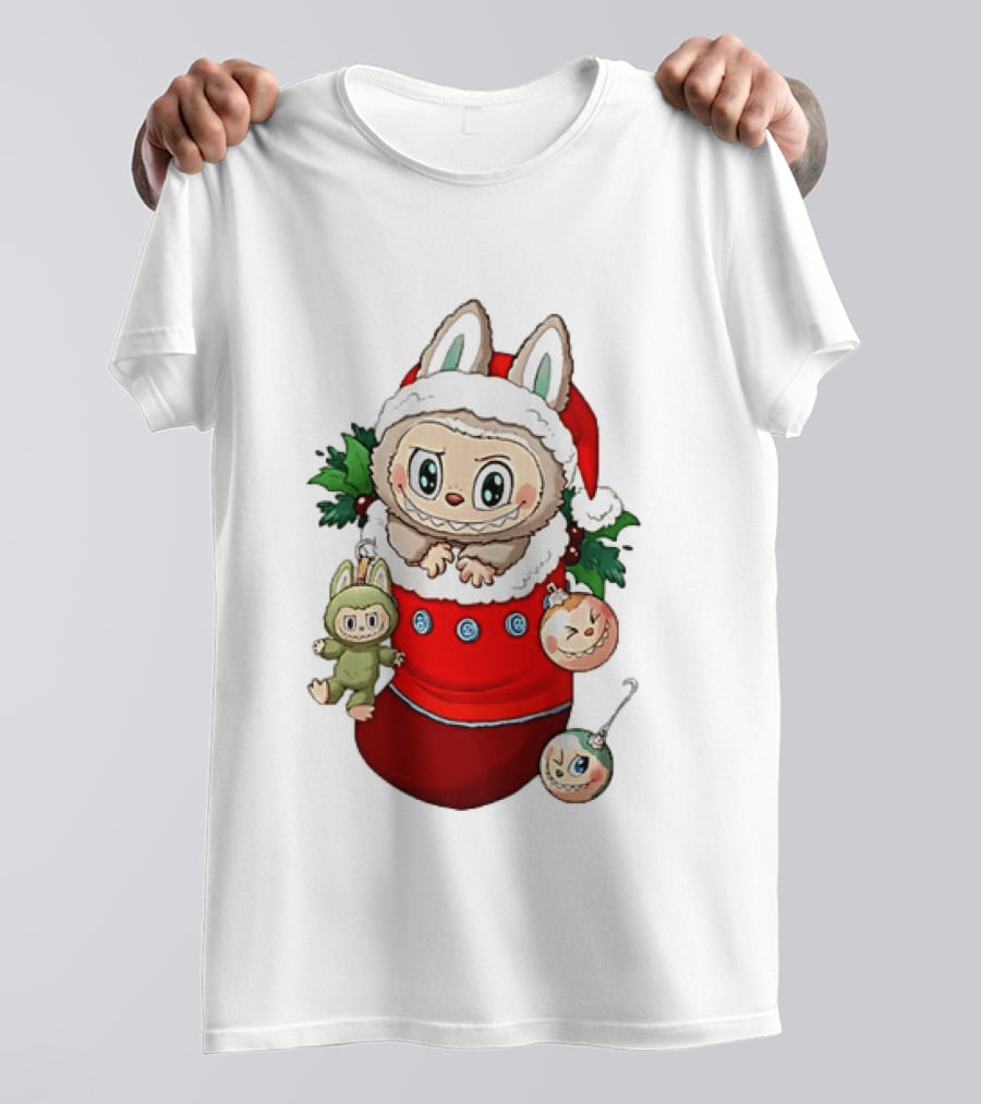 Stocking Stuffer Labubu Christmas Santa Hat Holly Ornaments T-Shirt