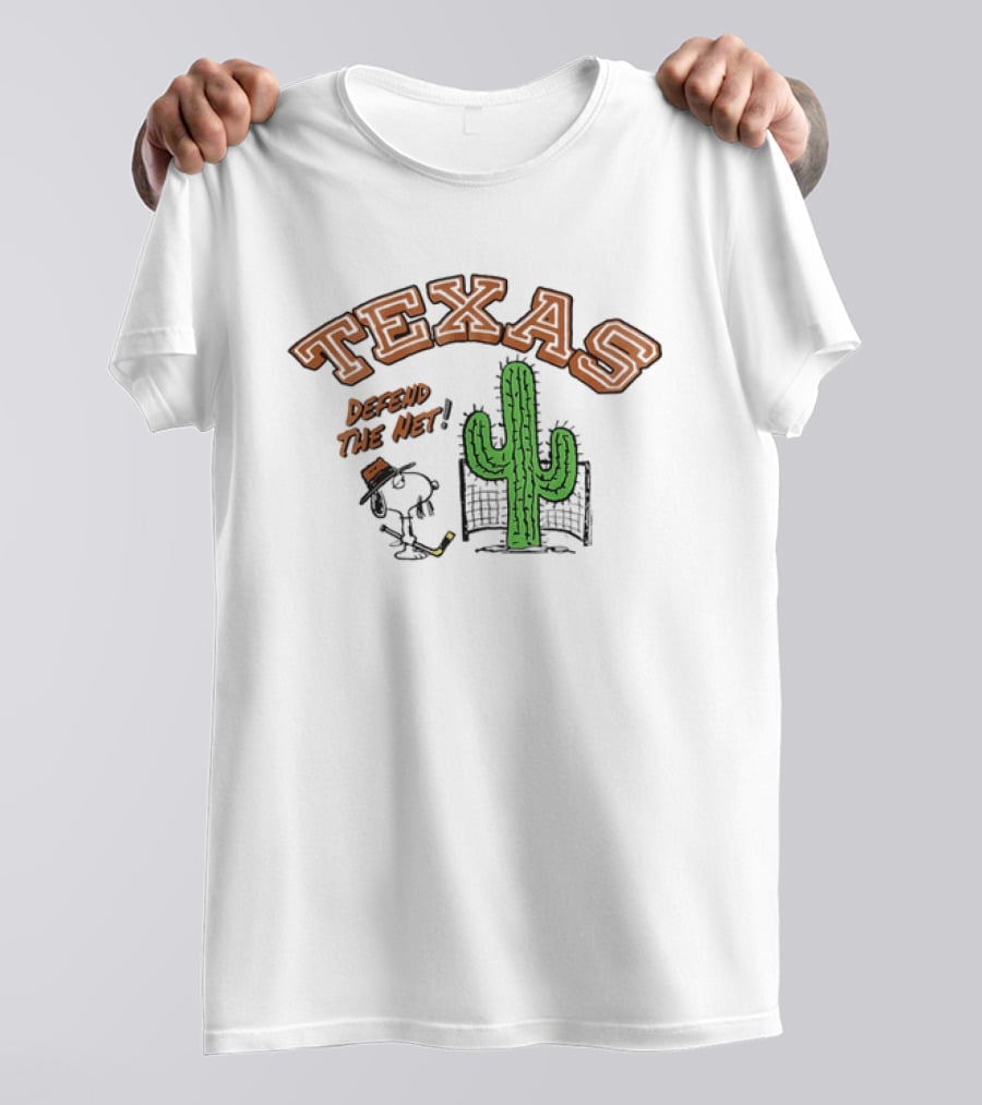 Texas Peanuts Snoopy Defend The Net Hockey Cactus T-Shirt