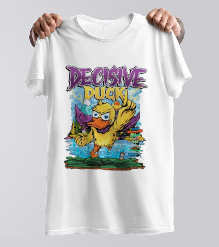 Decisive Duck Adventure Cartoon Style Colorful Forest Scene T-Shirt