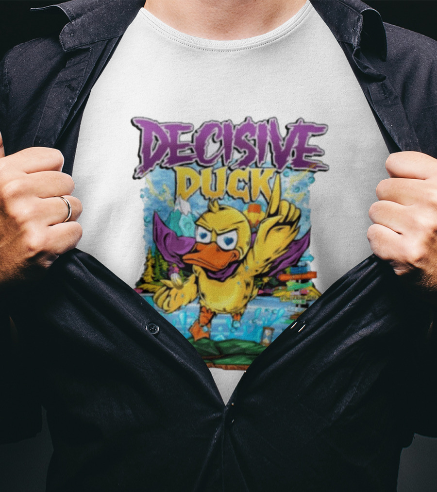 Decisive Duck Adventure Cartoon Style Colorful Forest Scene T-Shirt
