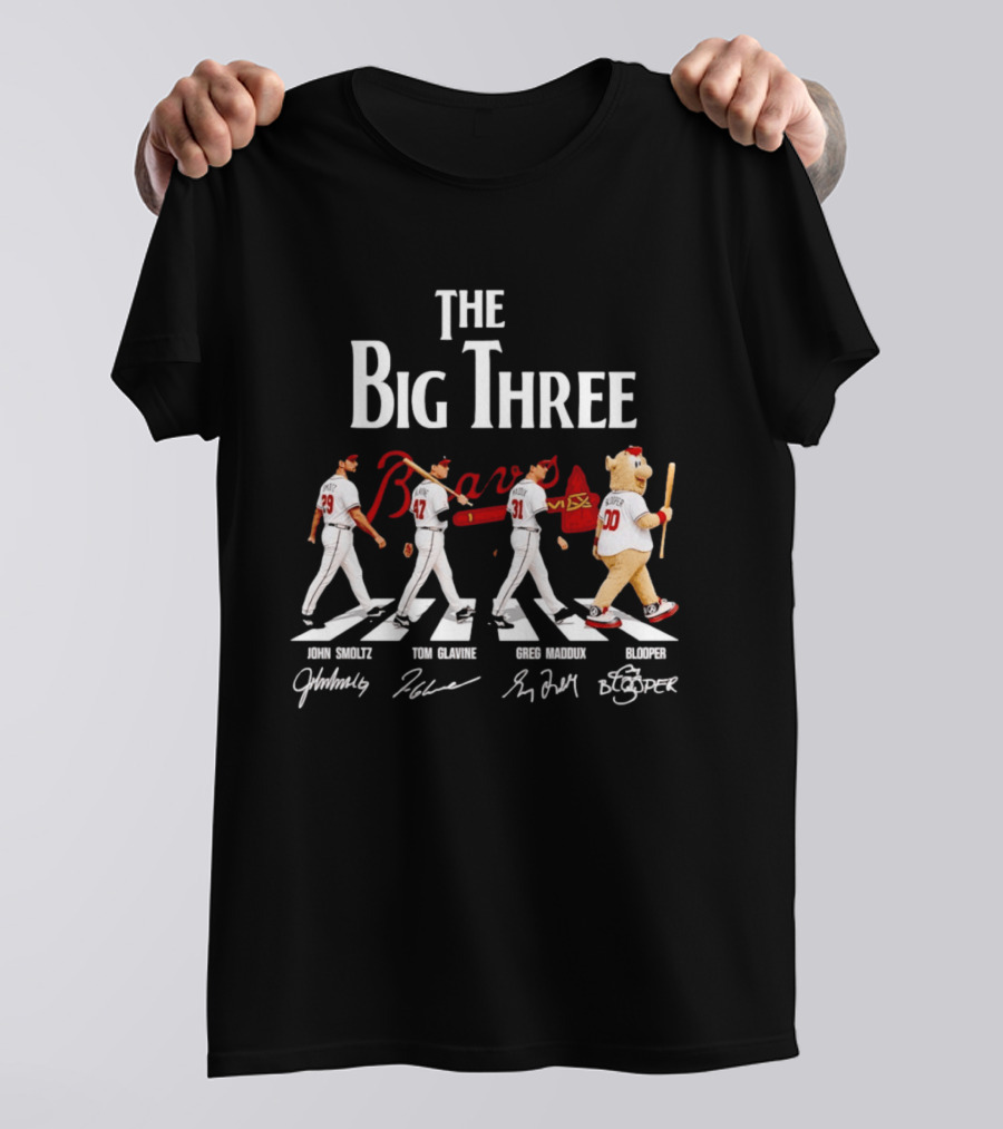 Atlanta Braves The Big Three John Smoltz Tom Glavine Greg Maddux Blooper T-Shirt