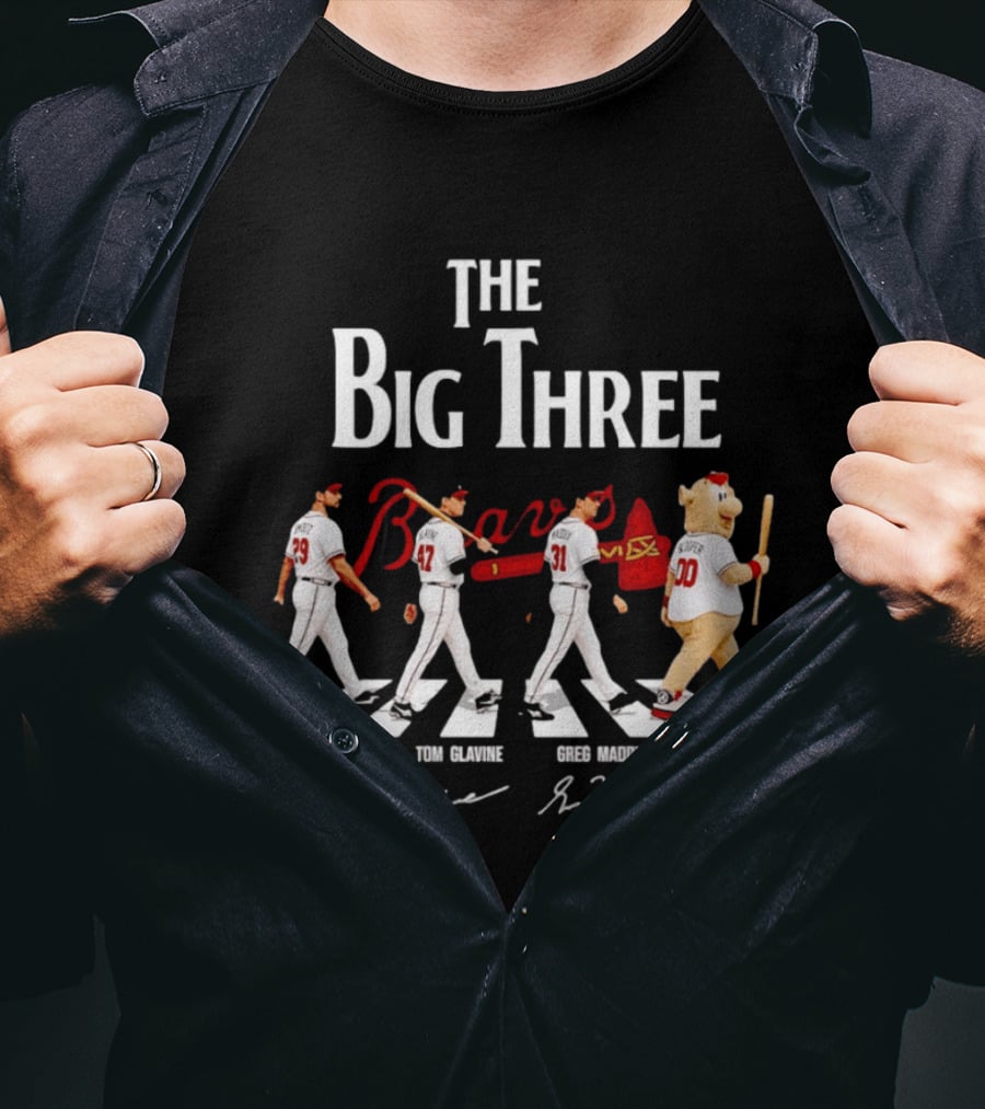 Atlanta Braves The Big Three John Smoltz Tom Glavine Greg Maddux Blooper T-Shirt