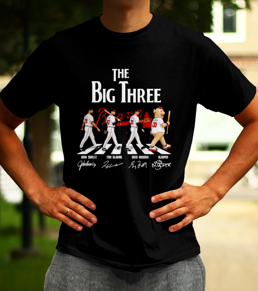 Atlanta Braves The Big Three John Smoltz Tom Glavine Greg Maddux Blooper T-Shirt