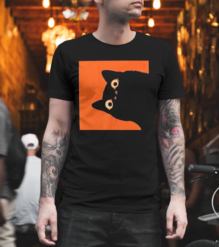 Orange Black Cat Peeking T-Shirt