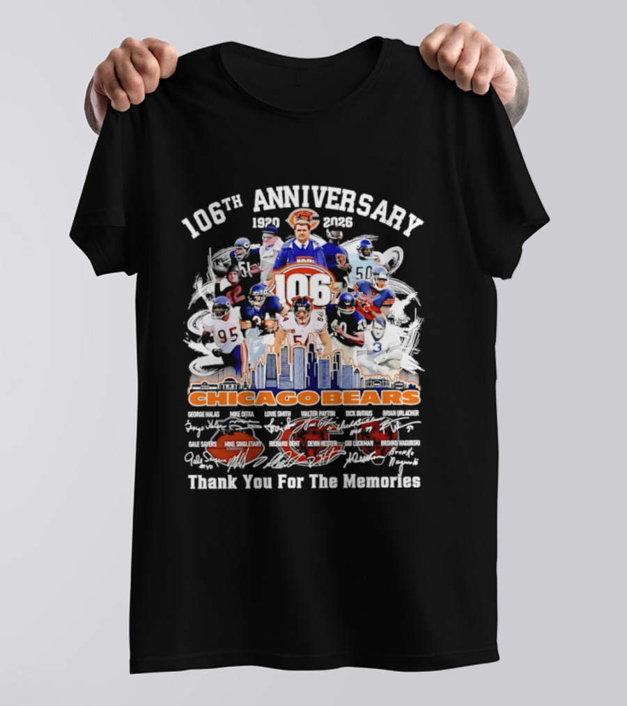 106th Anniversary Chicago Bears 1919 2025 Thank You For The Memories Mike Singletary Signatures T-Shirt