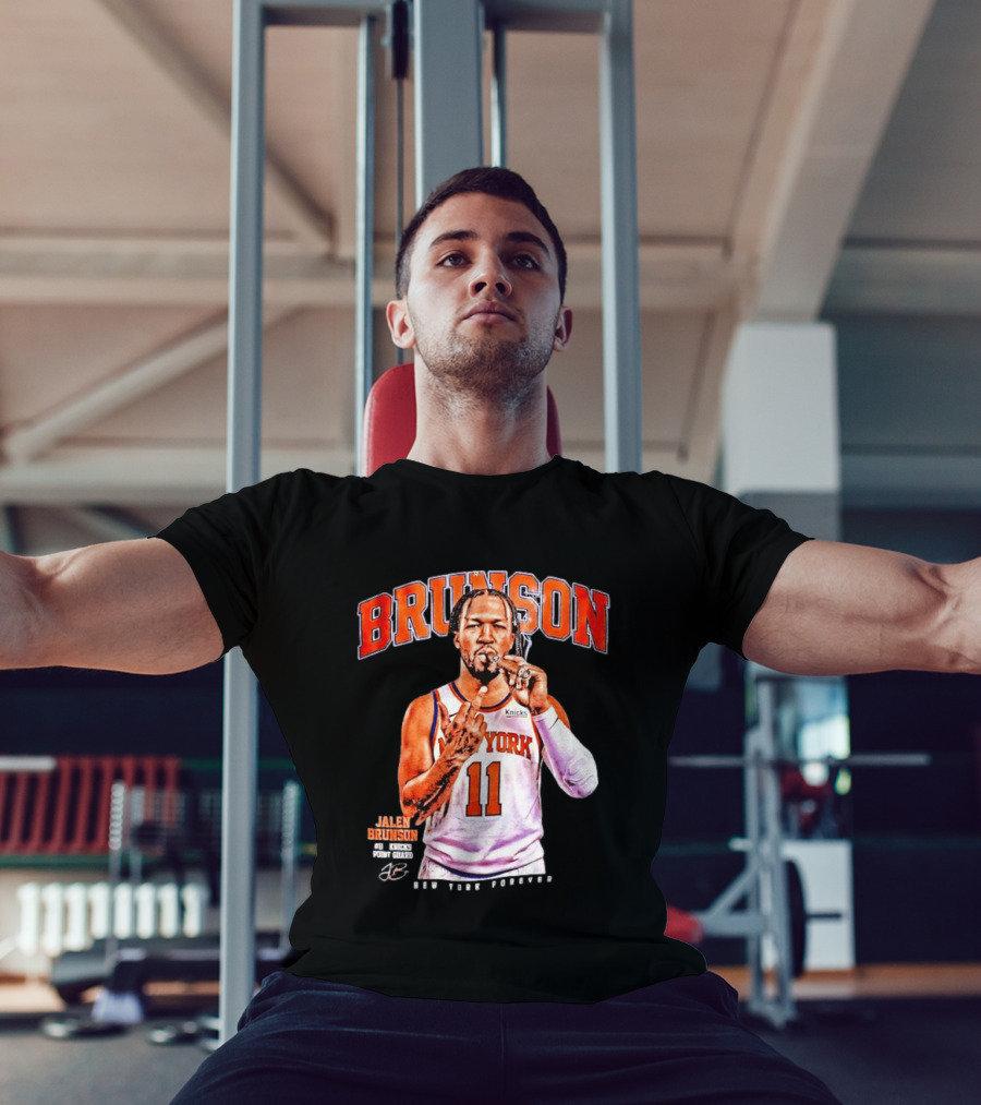 Jalen Brunson Middle Finger New York Knicks NBA Point Guard Brunson 11 Old Yolk Records Knicks T-Shirt