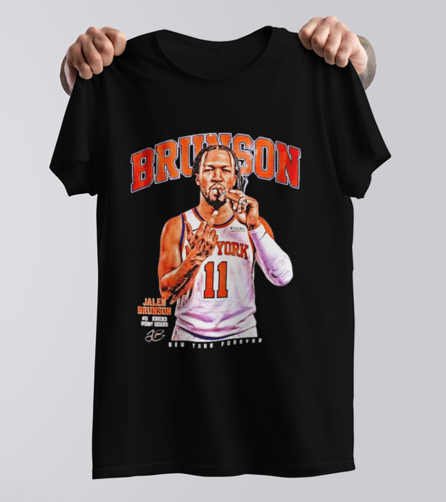 Jalen Brunson Middle Finger New York Knicks NBA Point Guard Brunson 11 Old Yolk Records Knicks T-Shirt