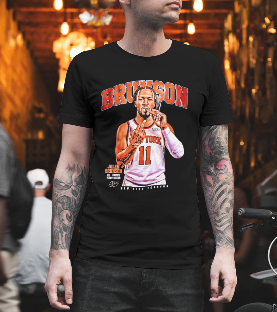 Jalen Brunson Middle Finger New York Knicks NBA Point Guard Brunson 11 Old Yolk Records Knicks T-Shirt